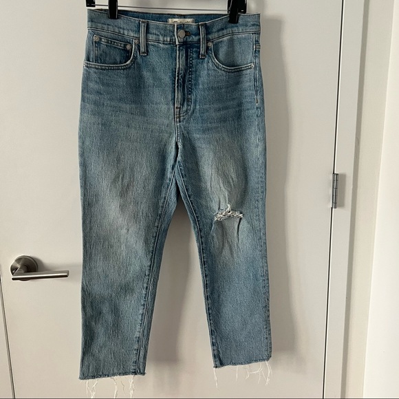 Madewell The Perfect Vintage Ripped Skinny Jeans Distressed Hem Light Denim - Picture 1 of 4